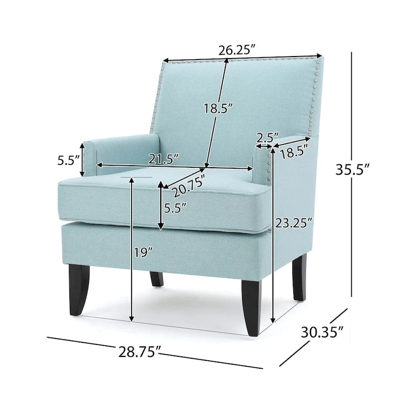 Fauteuil Club en Tissu Clouté – Fauteuil d'Appoint Extra Rembourré avec Pieds en Bois de Bouleau