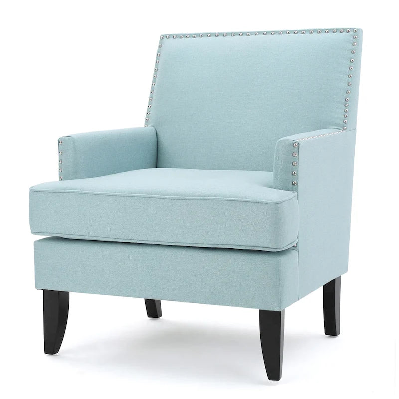 Fauteuil Club en Tissu Clouté – Fauteuil d'Appoint Extra Rembourré avec Pieds en Bois de Bouleau