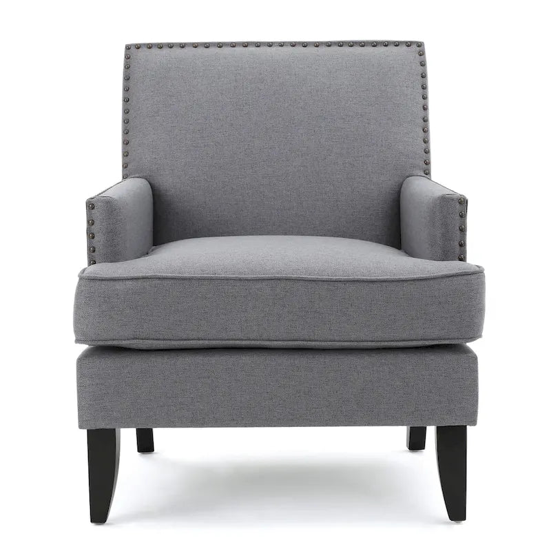 Fauteuil Club en Tissu Clouté – Fauteuil d'Appoint Extra Rembourré avec Pieds en Bois de Bouleau