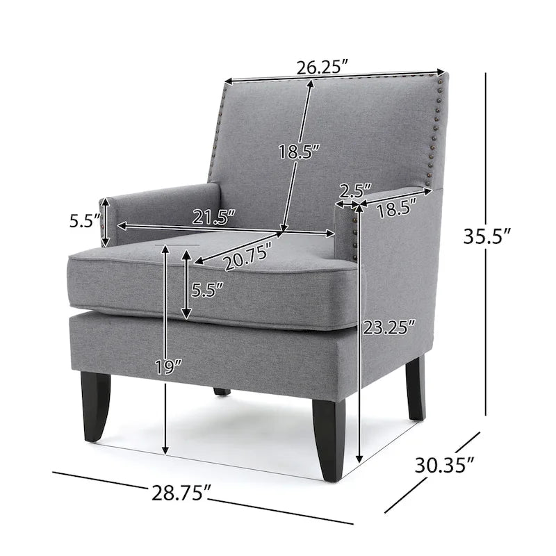 Fauteuil Club en Tissu Clouté – Fauteuil d'Appoint Extra Rembourré avec Pieds en Bois de Bouleau