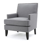 Fauteuil Club en Tissu Clouté – Fauteuil d'Appoint Extra Rembourré avec Pieds en Bois de Bouleau