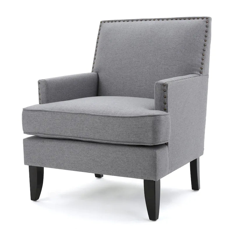 Fauteuil Club en Tissu Clouté – Fauteuil d'Appoint Extra Rembourré avec Pieds en Bois de Bouleau