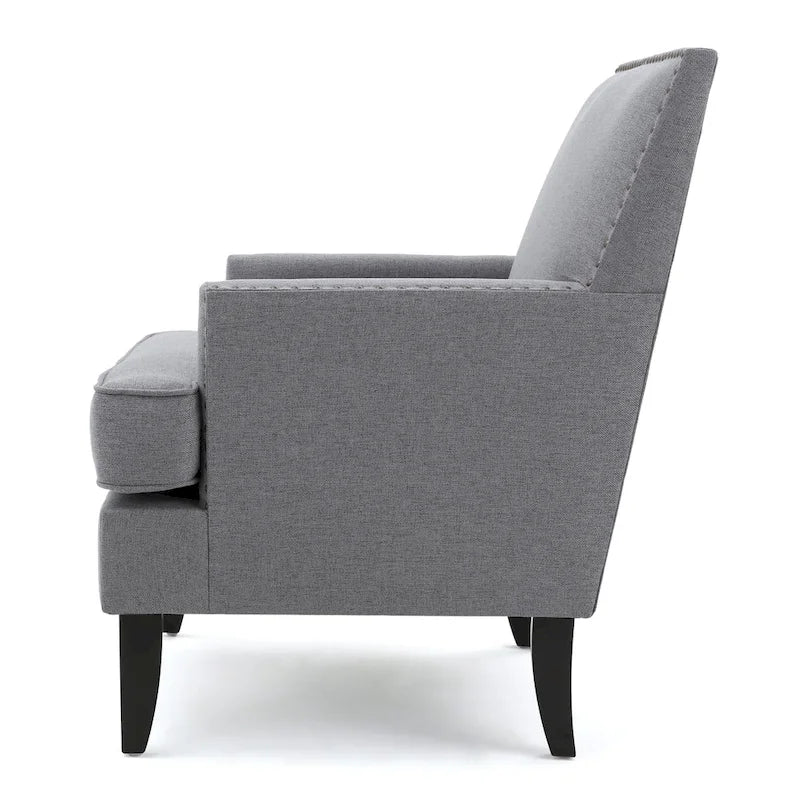 Fauteuil Club en Tissu Clouté – Fauteuil d'Appoint Extra Rembourré avec Pieds en Bois de Bouleau