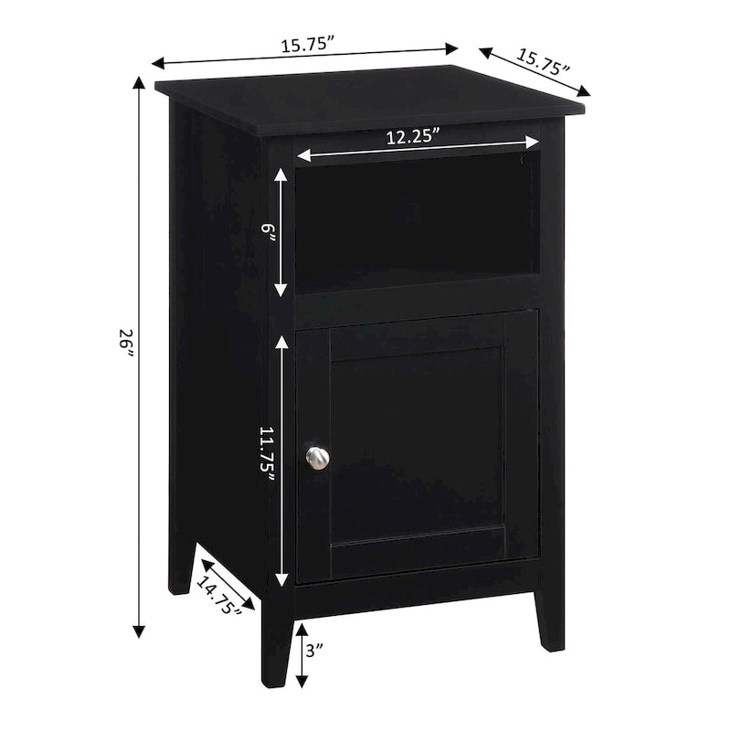Table d'appoint de rangement en MDF avec étagère et porte magnétique | 40 x 40 x 66 cm | Noir/Gris/Blanc