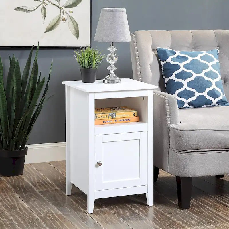 Table d'appoint de rangement en MDF avec étagère et porte magnétique | 40 x 40 x 66 cm | Noir/Gris/Blanc