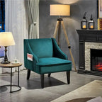 Fauteuil d'appoint moderne en velours avec pieds en bois d'hévéa – Fauteuil rembourré pour salon