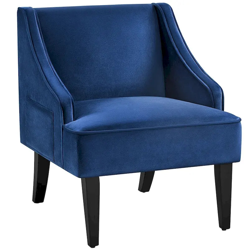 Fauteuil d'appoint moderne en velours avec pieds en bois d'hévéa – Fauteuil rembourré pour salon