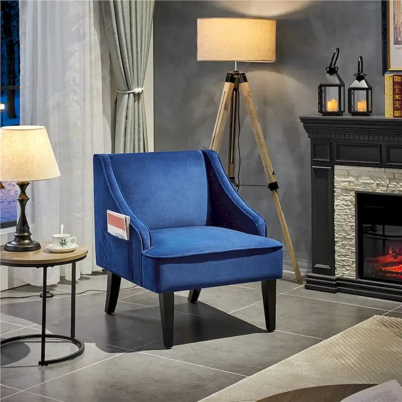 Fauteuil d'appoint moderne en velours avec pieds en bois d'hévéa – Fauteuil rembourré pour salon