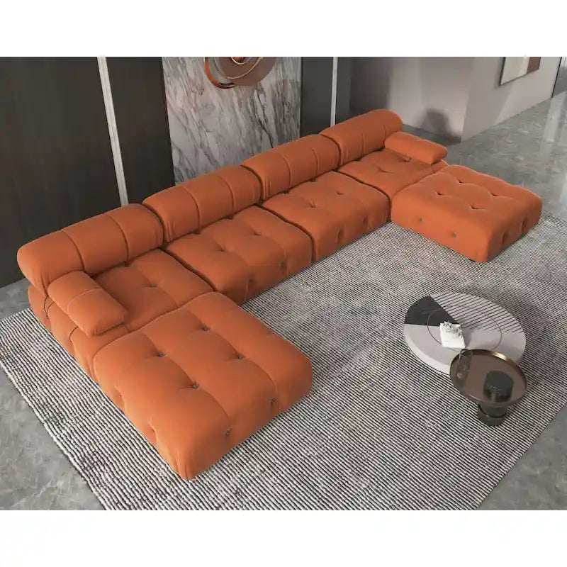 Canapé d'angle modulable réversible en velours, orange