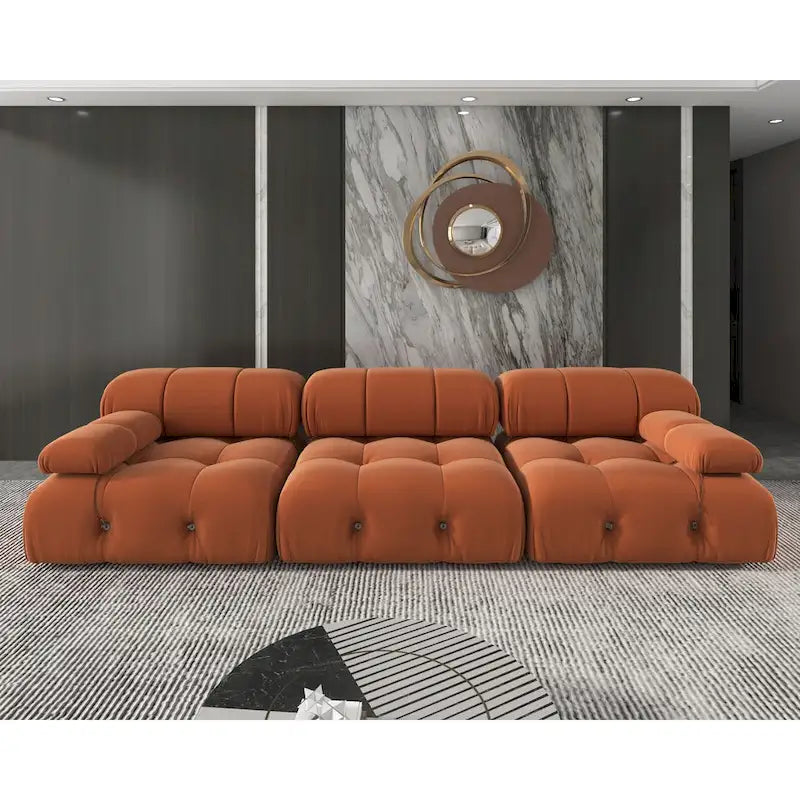 Canapé d'angle modulable réversible en velours, orange