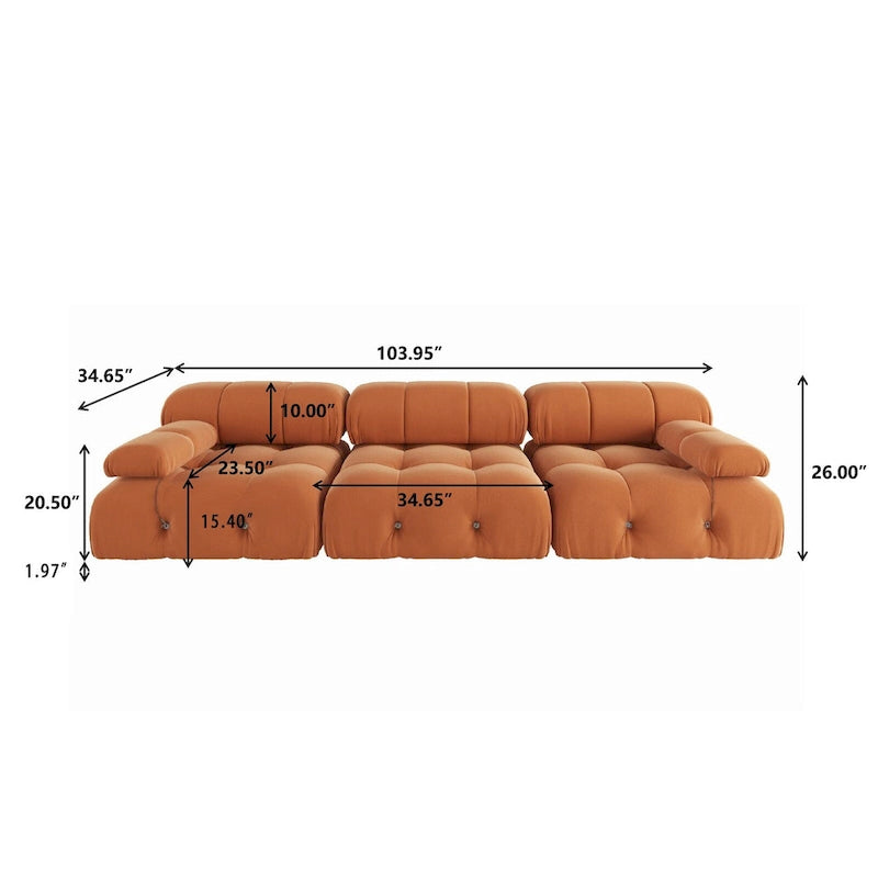 Canapé d'angle modulable réversible en velours, orange