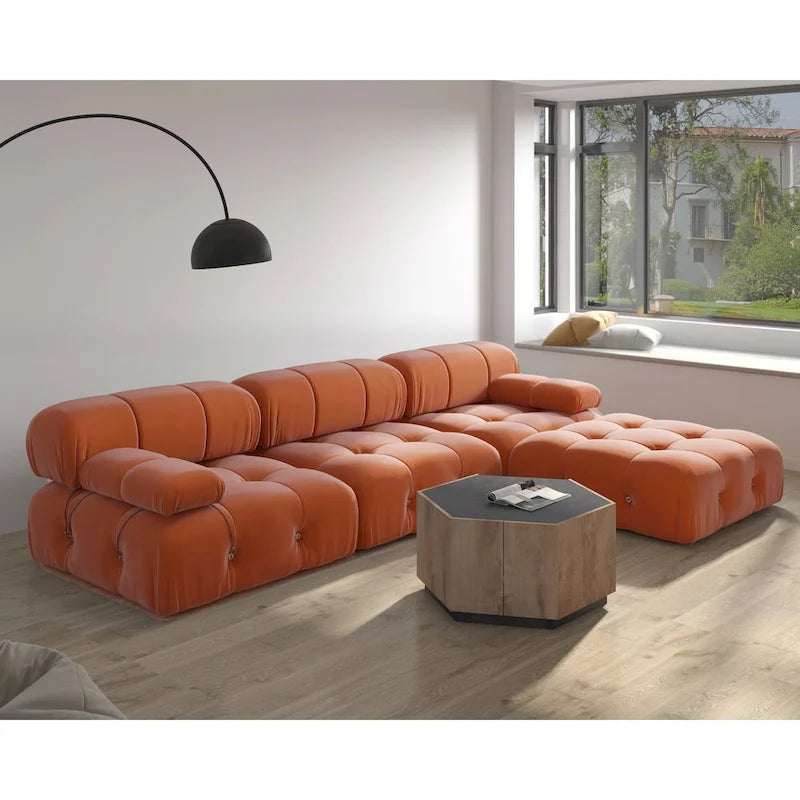 Canapé d'angle modulable réversible en velours, orange