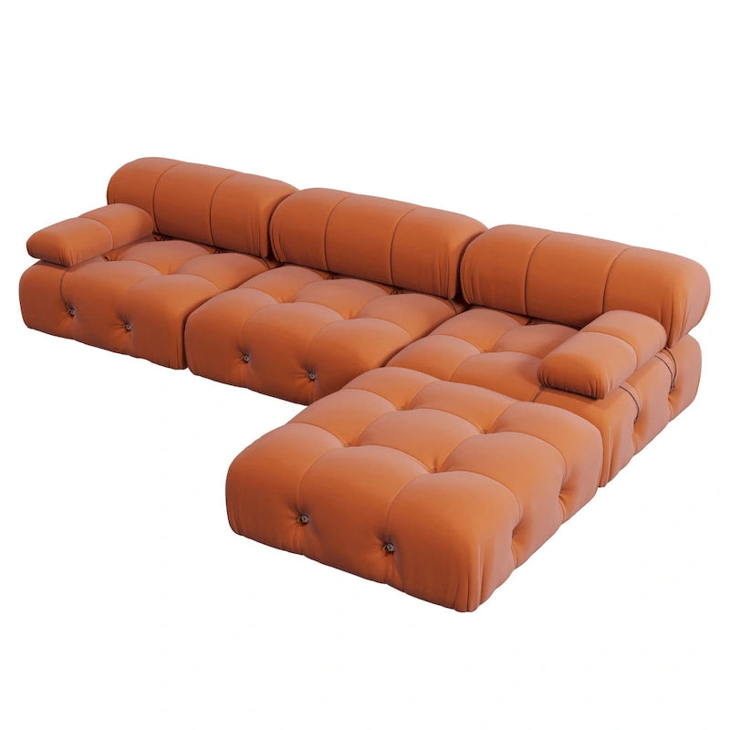 Canapé d'angle modulable réversible en velours, orange