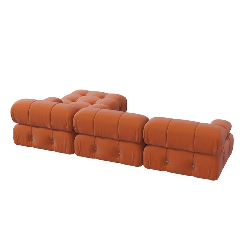 Canapé d'angle modulable réversible en velours, orange