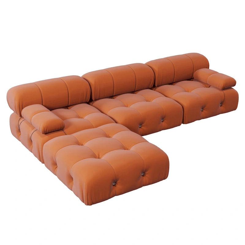 Canapé d'angle modulable réversible en velours, orange