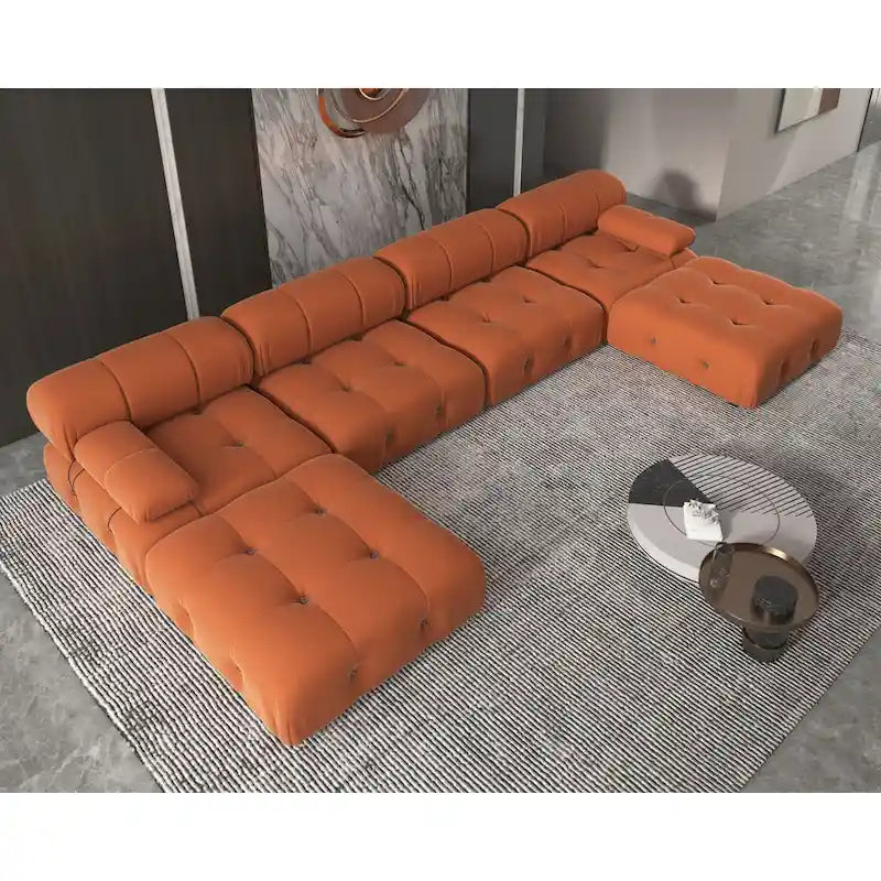 Canapé d'angle modulable réversible en velours, orange
