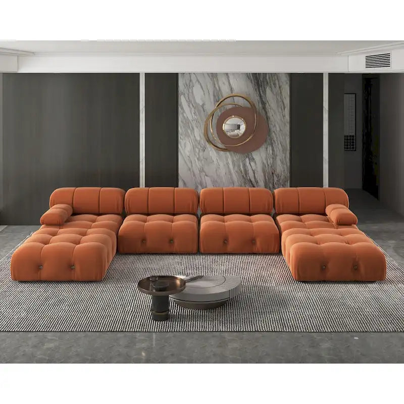 Canapé d'angle modulable réversible en velours, orange