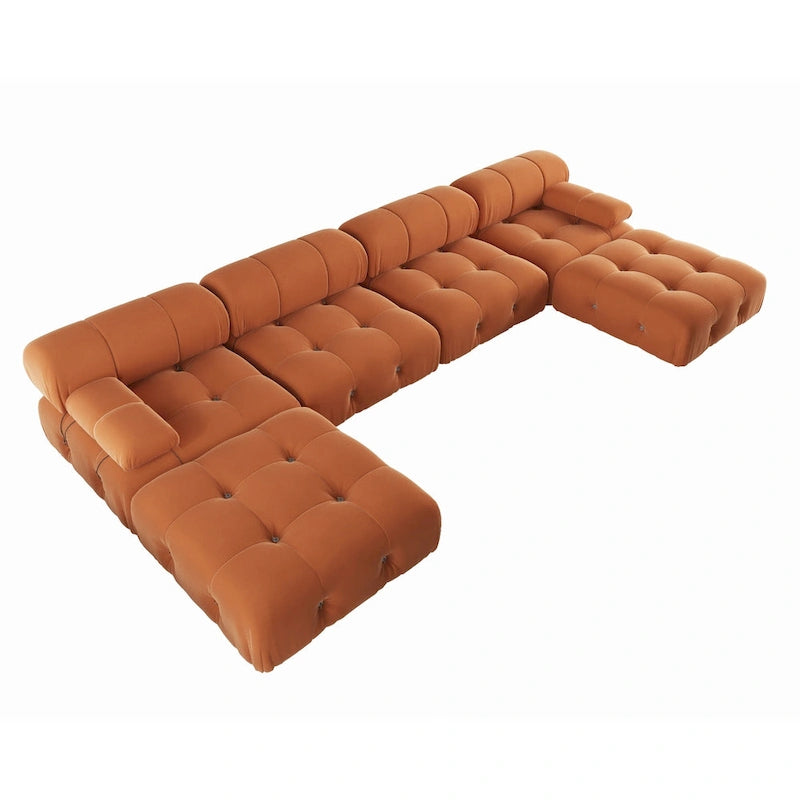 Canapé d'angle modulable réversible en velours, orange