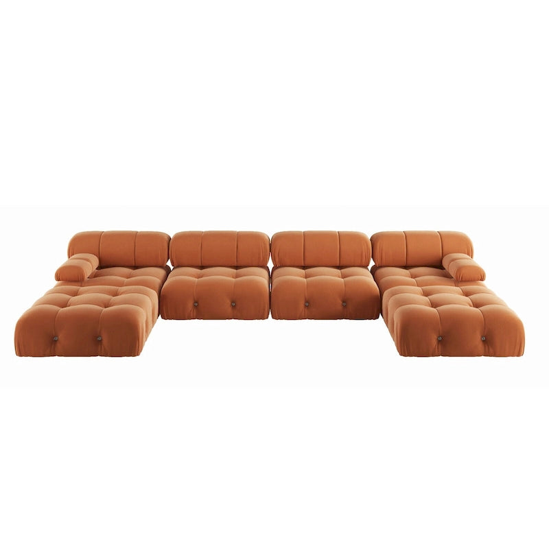 Canapé d'angle modulable réversible en velours, orange