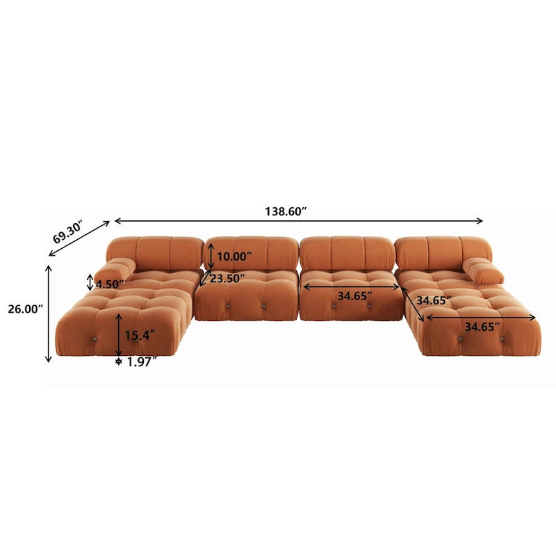 Canapé d'angle modulable réversible en velours, orange