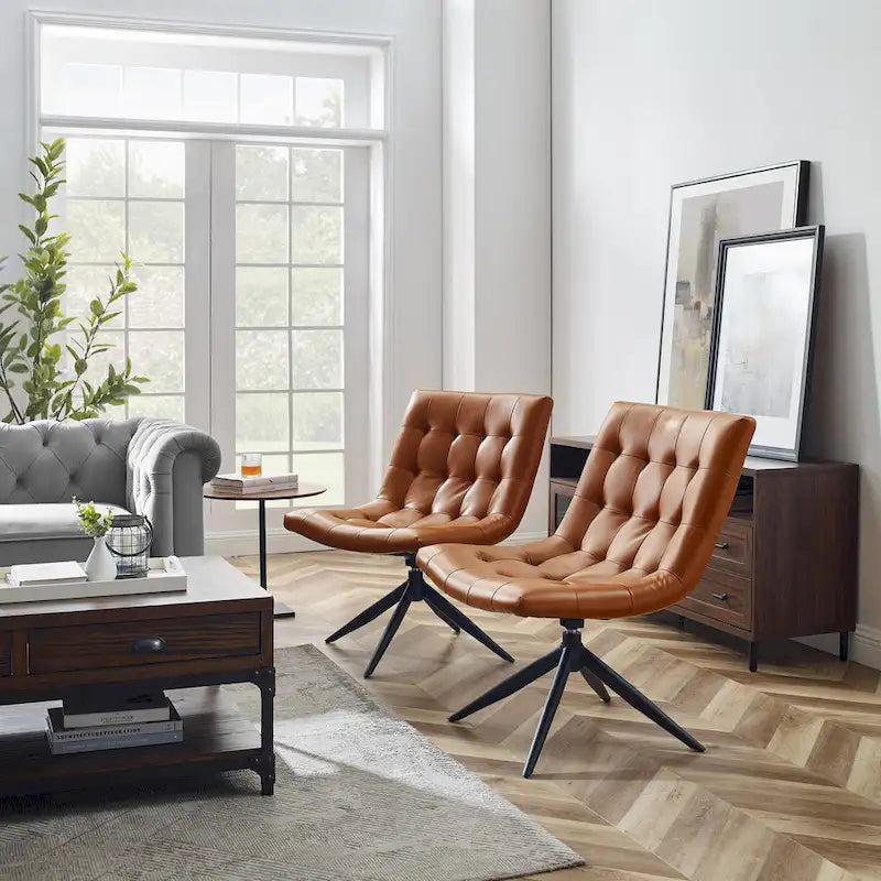 Fauteuil d'appoint sans accoudoirs pivotant à 360° | Similicuir | Base en acier noir | Bureau à domicile et Salon