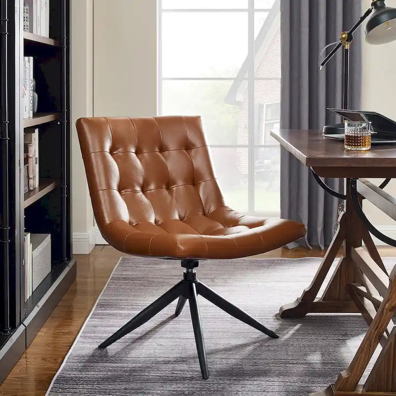 Fauteuil d'appoint sans accoudoirs pivotant à 360° | Similicuir | Base en acier noir | Bureau à domicile et Salon