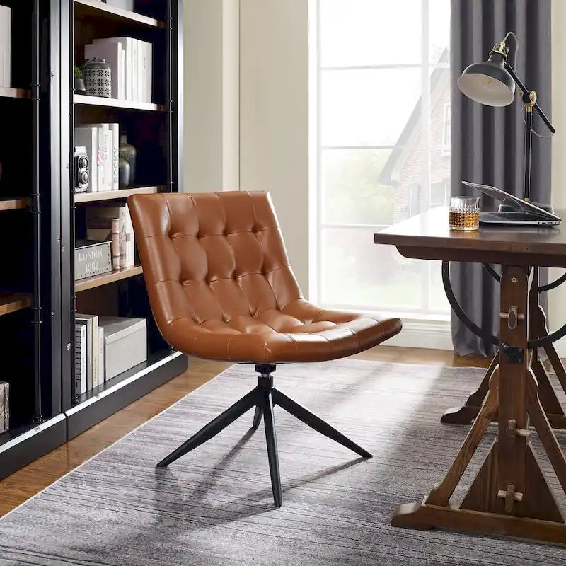 Fauteuil d'appoint sans accoudoirs pivotant à 360° | Similicuir | Base en acier noir | Bureau à domicile et Salon