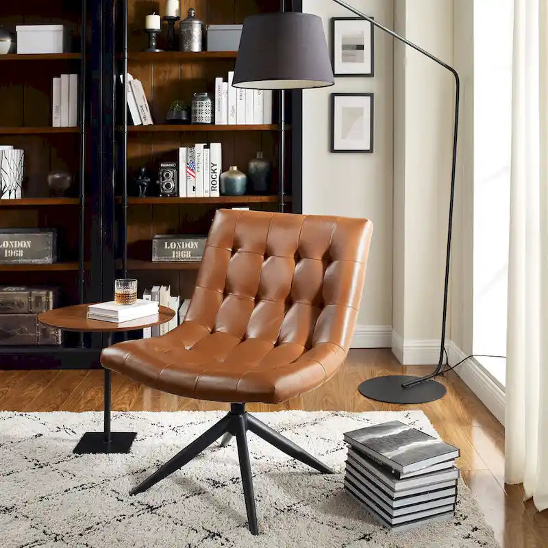 Fauteuil d'appoint sans accoudoirs pivotant à 360° | Similicuir | Base en acier noir | Bureau à domicile et Salon