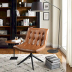 Fauteuil d'appoint sans accoudoirs pivotant à 360° | Similicuir | Base en acier noir | Bureau à domicile et Salon