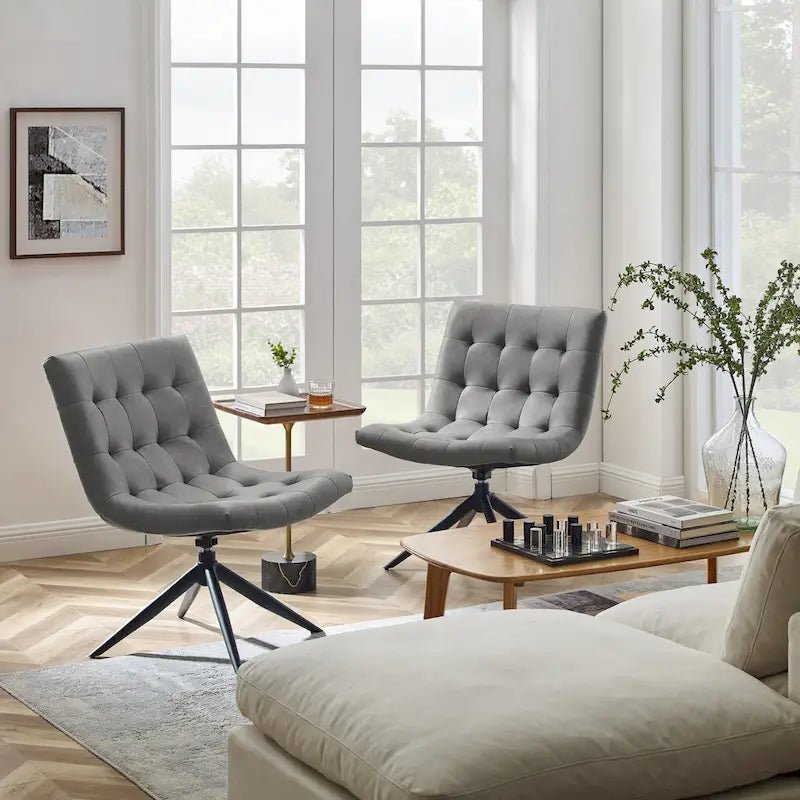 Fauteuil d'appoint sans accoudoirs pivotant à 360° | Similicuir | Base en acier noir | Bureau à domicile et Salon