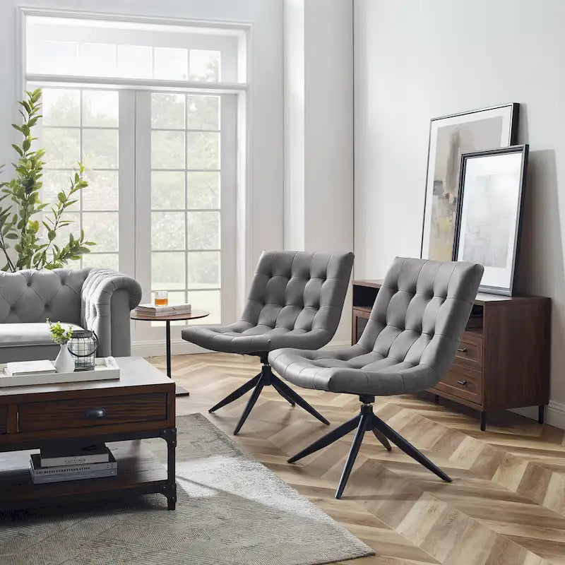 Fauteuil d'appoint sans accoudoirs pivotant à 360° | Similicuir | Base en acier noir | Bureau à domicile et Salon