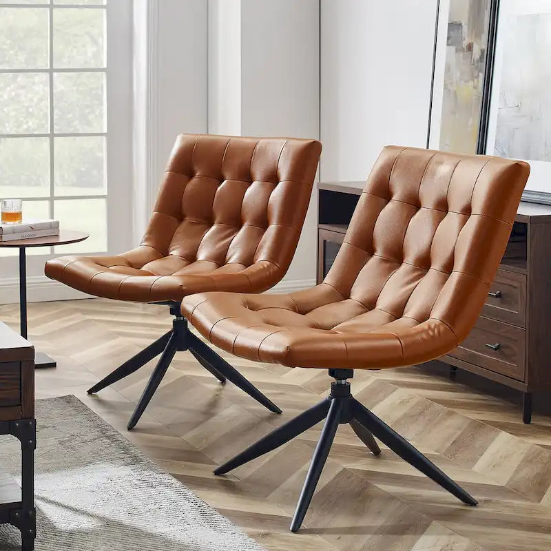 Fauteuil d'appoint sans accoudoirs pivotant à 360° | Similicuir | Base en acier noir | Bureau à domicile et Salon
