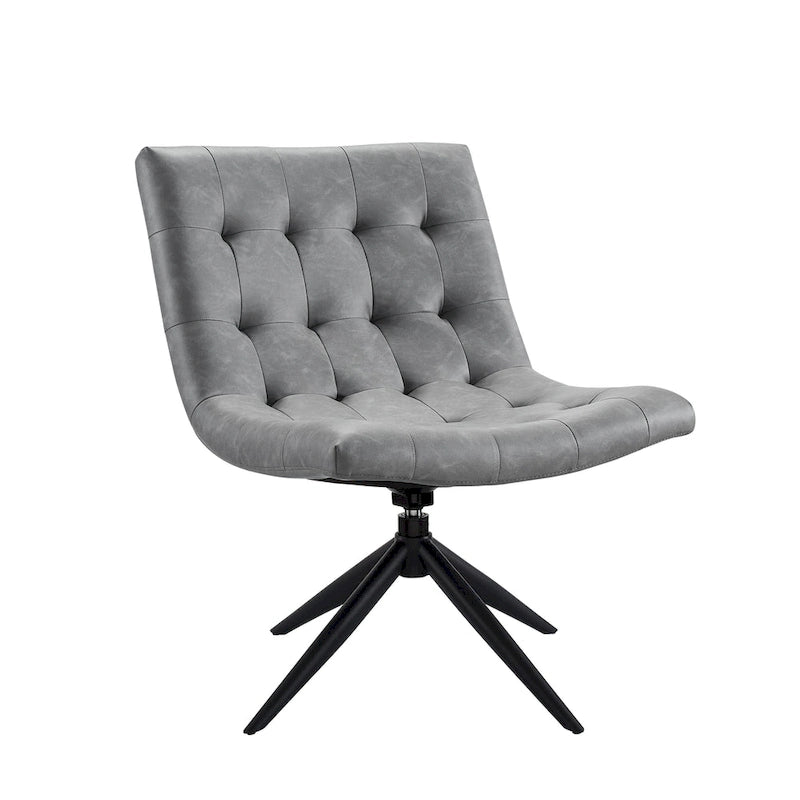 Fauteuil d'appoint sans accoudoirs pivotant à 360° | Similicuir | Base en acier noir | Bureau à domicile et Salon