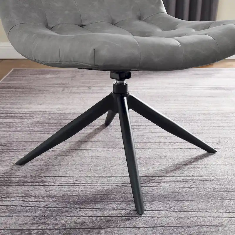 Fauteuil d'appoint sans accoudoirs pivotant à 360° | Similicuir | Base en acier noir | Bureau à domicile et Salon