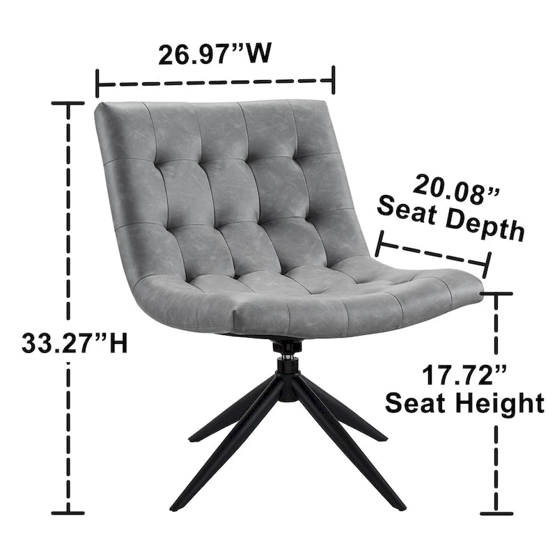 Fauteuil d'appoint sans accoudoirs pivotant à 360° | Similicuir | Base en acier noir | Bureau à domicile et Salon