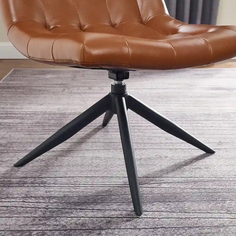 Fauteuil d'appoint sans accoudoirs pivotant à 360° | Similicuir | Base en acier noir | Bureau à domicile et Salon