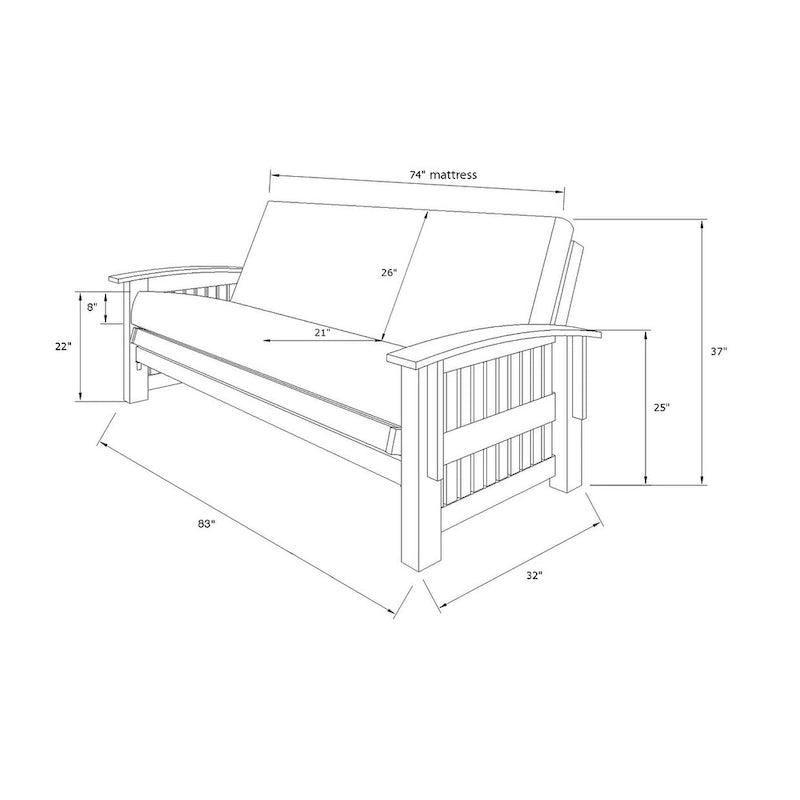 Cadre de futon grand format Washington avec matelas – Canapé-lit convertible pour salon