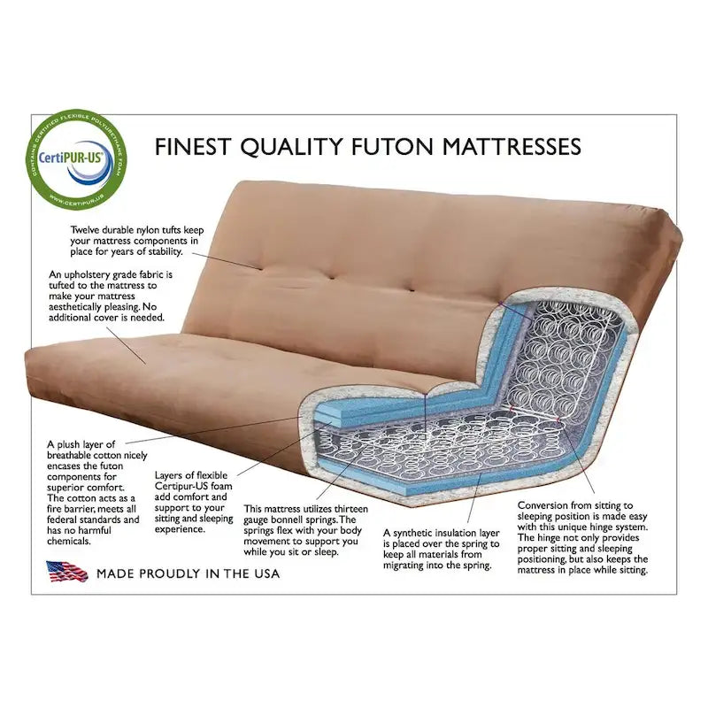 Cadre de futon grand format Washington avec matelas – Canapé-lit convertible pour salon