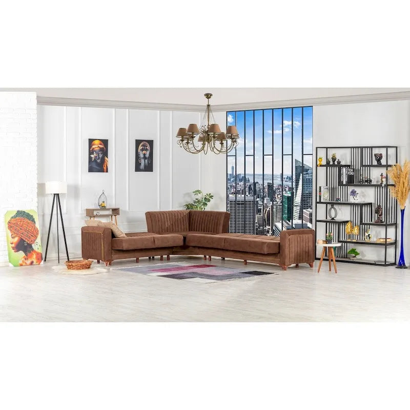 Canapé d'angle convertible en tissu Line