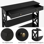 Console Yaheetech X Design avec 1 tiroir et 2 étagères ouvertes