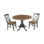 Ensemble de salle à manger 3 pièces avec table à rallonges en parawood massif de 42 po et 2 chaises à dossier croisé | Plateau de boucher