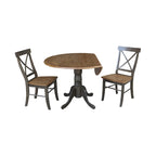 Ensemble de salle à manger 3 pièces avec table à rallonges en parawood massif de 42 po et 2 chaises à dossier croisé | Plateau de boucher