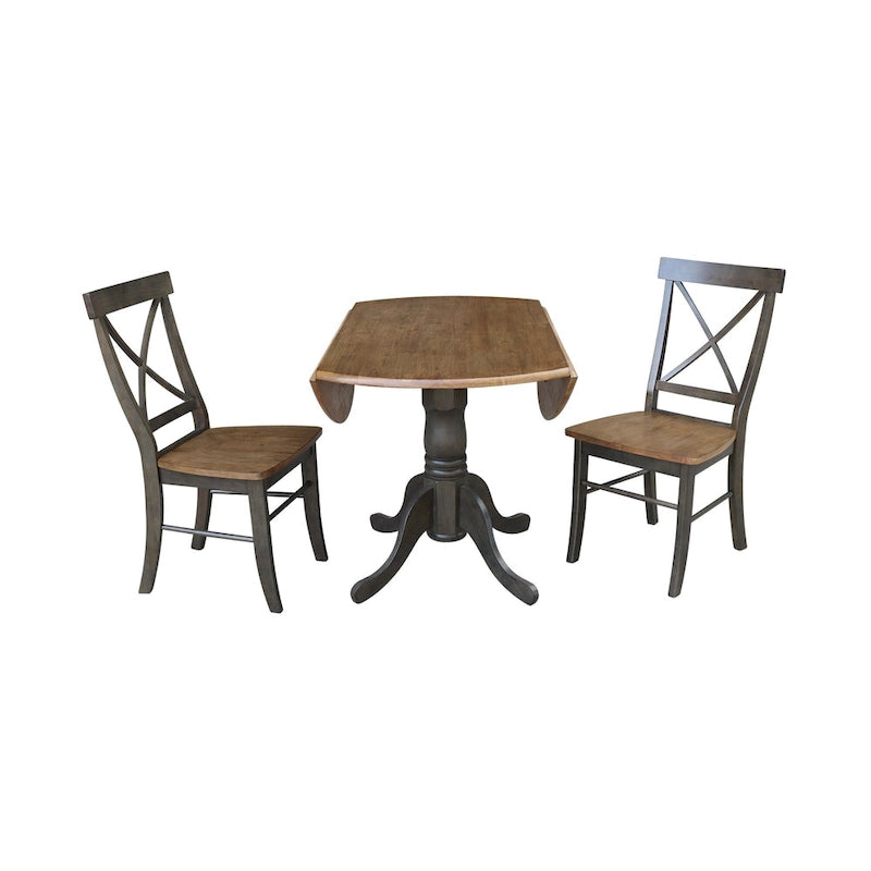 Ensemble de salle à manger 3 pièces avec table à rallonges en parawood massif de 42 po et 2 chaises à dossier croisé | Plateau de boucher