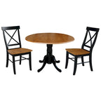 Ensemble de salle à manger 3 pièces avec table à rallonges en parawood massif de 42 po et 2 chaises à dossier croisé | Plateau de boucher