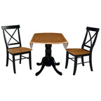 Ensemble de salle à manger 3 pièces avec table à rallonges en parawood massif de 42 po et 2 chaises à dossier croisé | Plateau de boucher