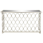 Metal Geometric Console Table with Mirrored Glass Top - Silver - Roche River Decor - 18Wx55Lx32H