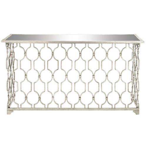 Metal Geometric Console Table with Mirrored Glass Top - Silver - Roche River Decor - 18Wx55Lx32H