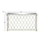 Console de 140 cm en fer argenté géométrique avec plateau en verre miroir | Entrée | Capacité de 45 kg