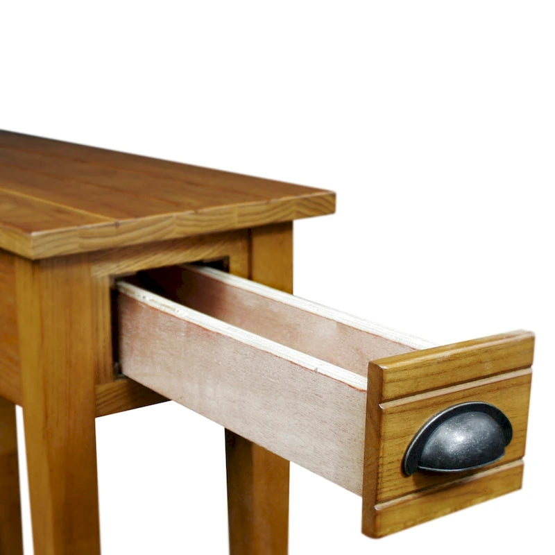 Table d'appoint étroite avec 1 tiroir et poignée coquille – Table d'appoint mince en bois massif