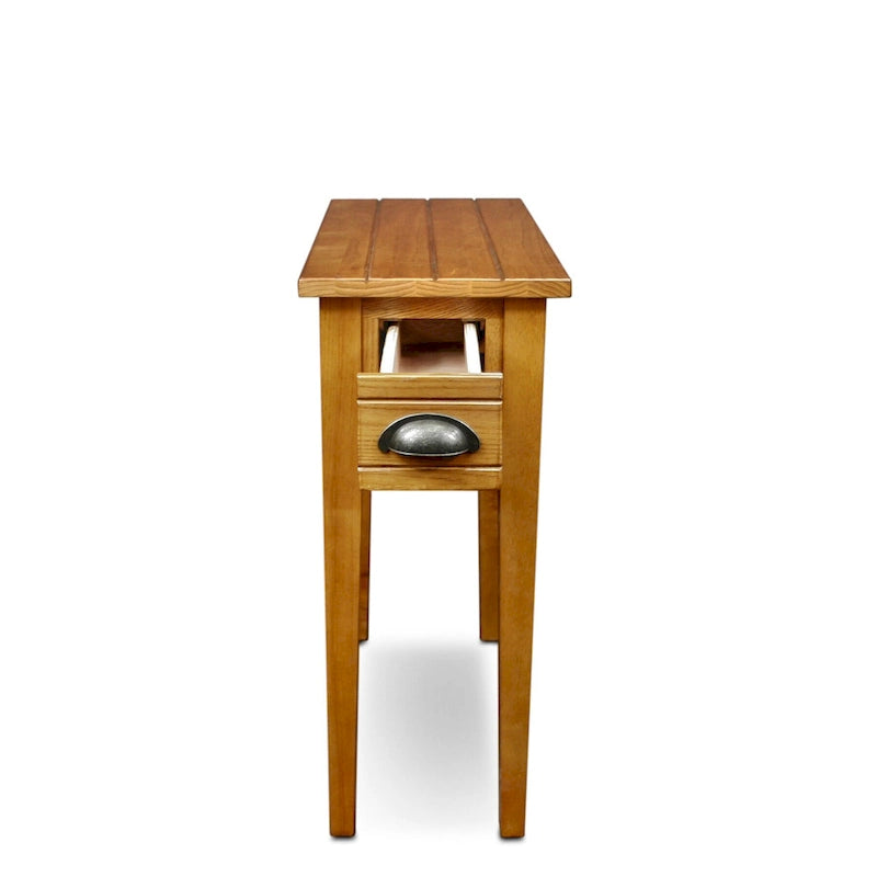 Table d'appoint étroite avec 1 tiroir et poignée coquille – Table d'appoint mince en bois massif
